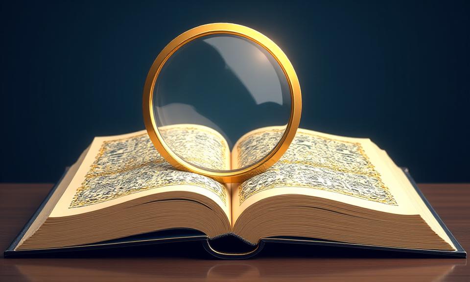 Un elegante libro abierto con elementos de diseño Art Deco y una lupa, simbolizando la transparencia en la política de privacidad de Aurea Pages.